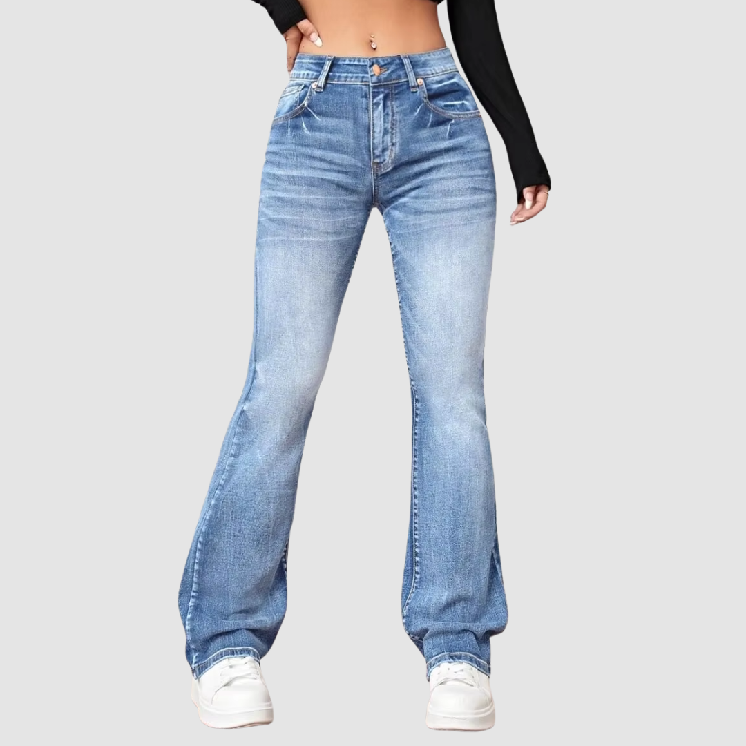 Flared Denim Jeans – Retro korkeavyötäröiset suorat lahkeiset farkut naisille