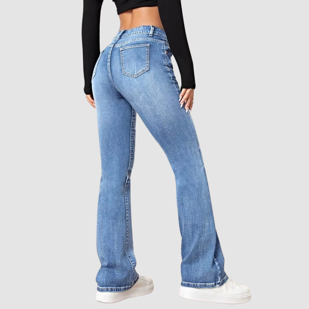 Flared Denim Jeans – Retro korkeavyötäröiset suorat lahkeiset farkut naisille
